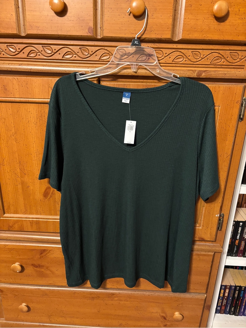 NWT Old Navy Dark Green Ribbed V-Neck Luxe Tee